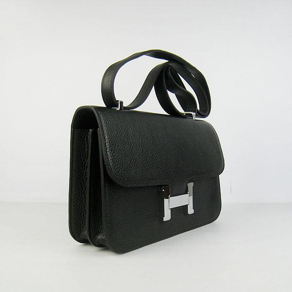 Hermes Constance Togo Leather Single Bag Black Silver Hardware H020