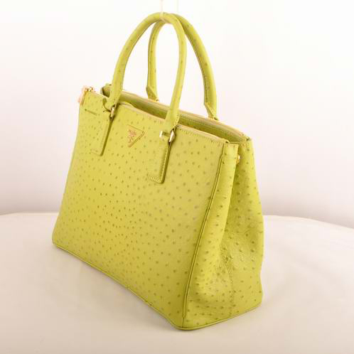 Prada Medium Ostrich Leather Tote Bag Lemon