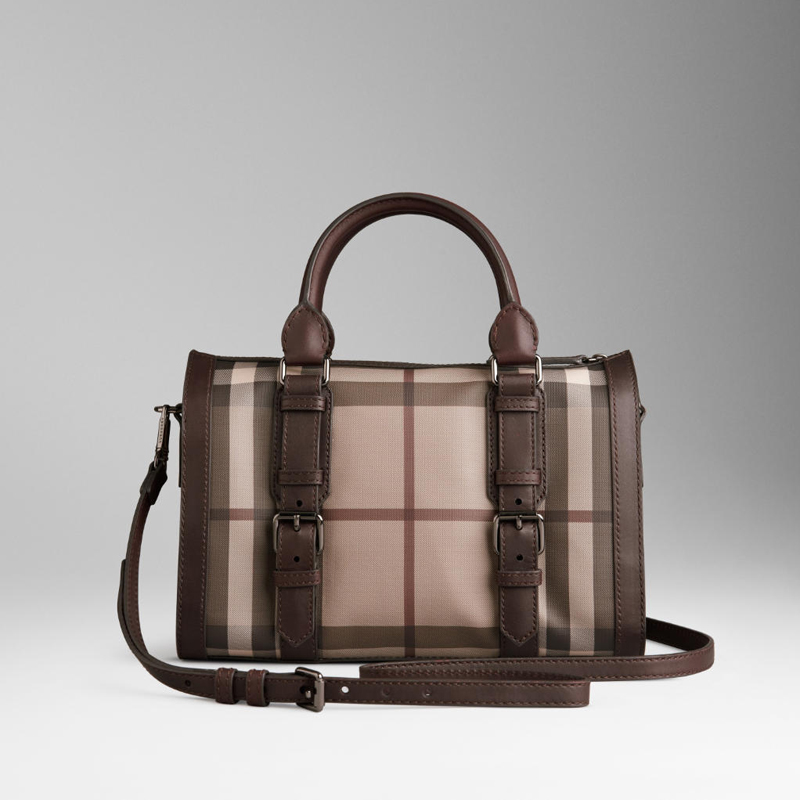 MEDIUM CHECK LEATHER BELTED BOWLING BAG