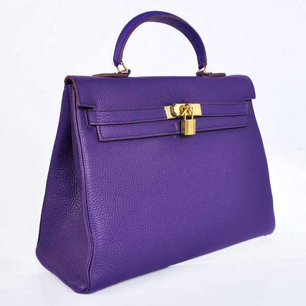 Hermes kelly 35CM Iris Purple clemence leather(Gold)