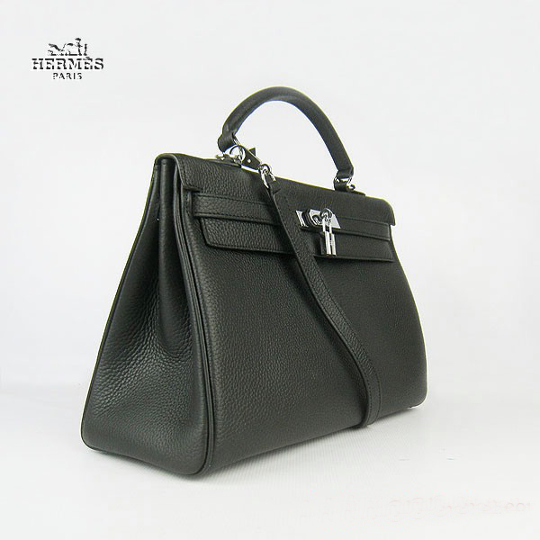 Hermes Kelly 35cm Togo Leather Bag Black 6308 Silver Hardware