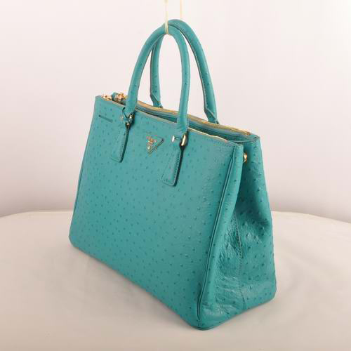 Prada Medium Ostrich Leather Tote Bag Aquamarine