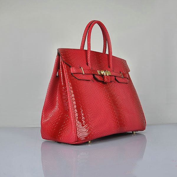 Hermes Birkin 35CM Red Snake Leather Tote Bag Gold