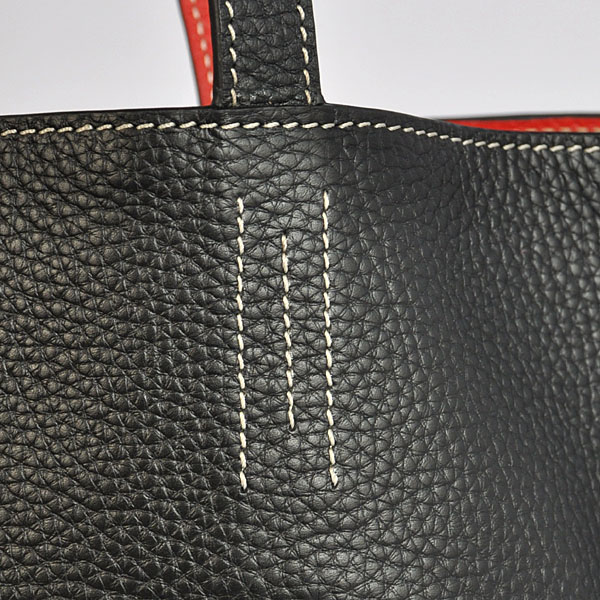 Hermes shopping bag clemence leather in Black/Flame