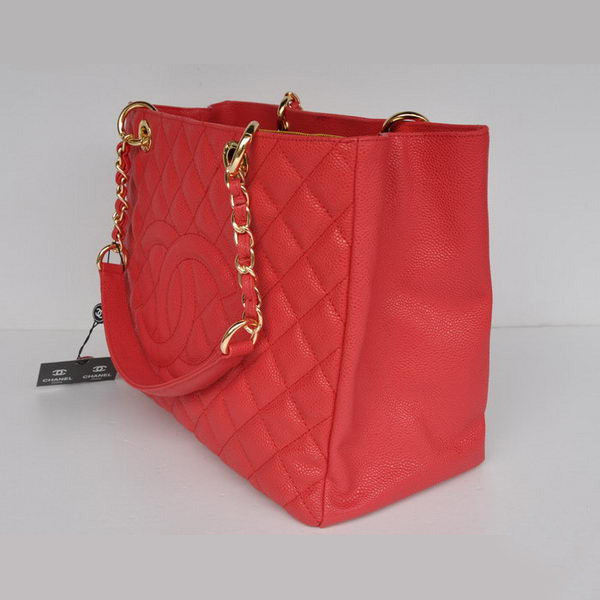 Chanel A50995 Red Caviar Leather Shoulder Bag Gold