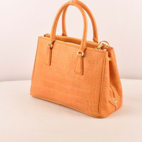 Prada Small Croco Leather Tote Bag Orange