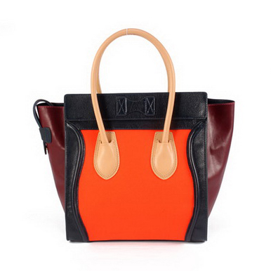 Celine Luggage Medium Handbags Orange Black Maroon