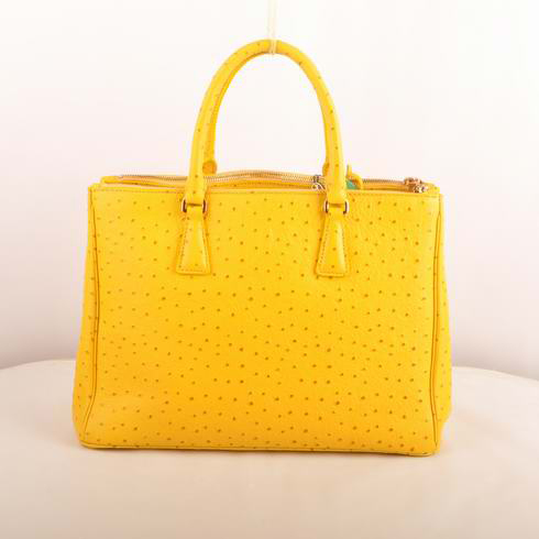 Prada Medium Ostrich Leather Tote Bag Yellow