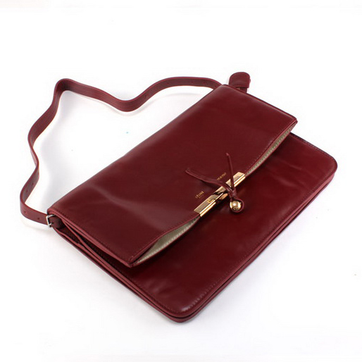 Celine Clasp Shoulder Bag Calfskin Wine Red