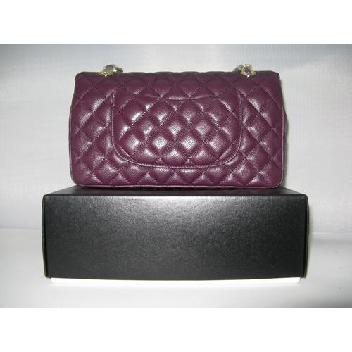 Chanel Caviar leather Purple Flap bag with Gold chain