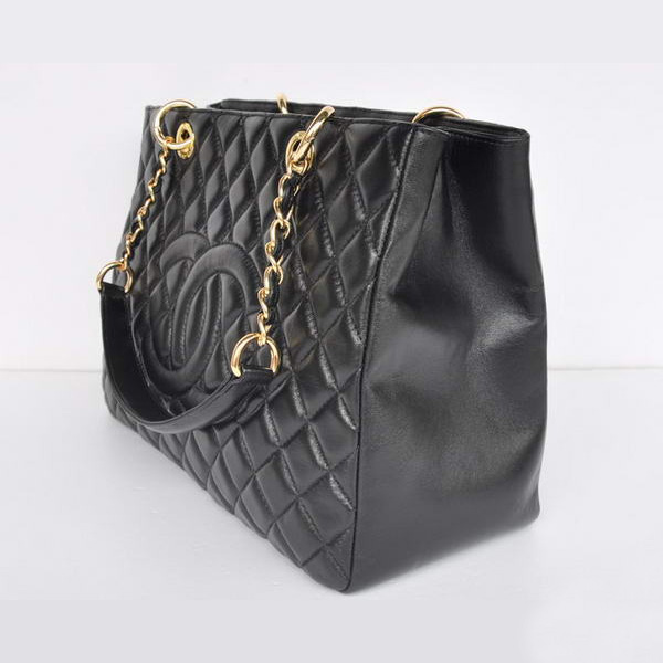 Chanel A50995 Black Sheepskin Leather Shoulder Bag Gold