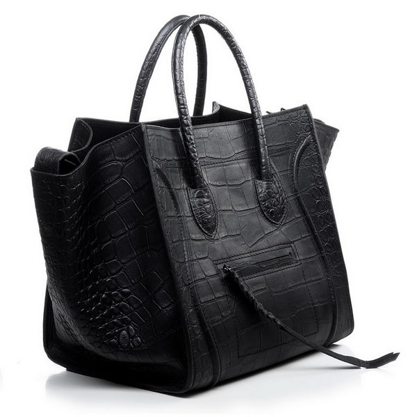 Celine Luggage Phantom Croco Original Leather Bags Black