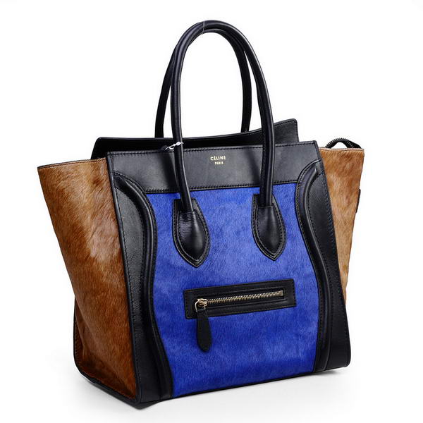 Celine Luggage Mini Boston Bags Original Leather&Horsehair Blue