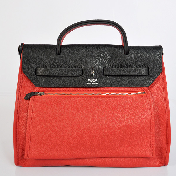 2012 New Hermes HerBag 31CM Togo leather Bag 9051 Black/Flame