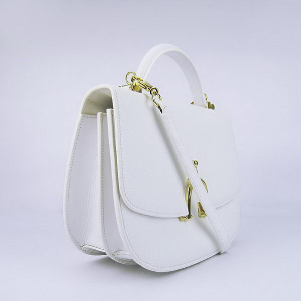 Hermes Stirrup Shoulder Bag White Calfskin Gold