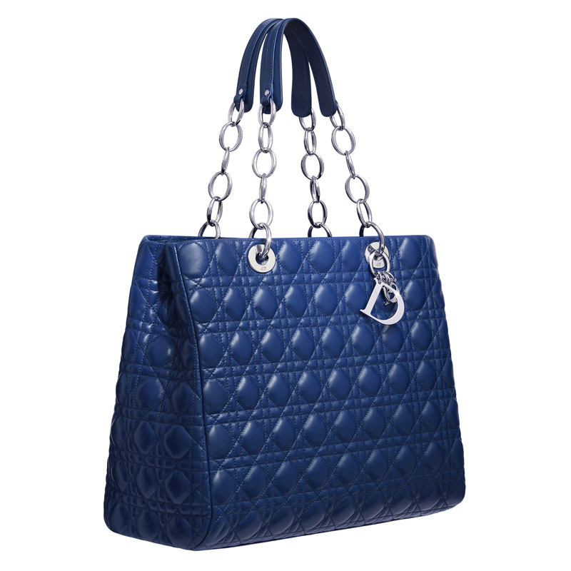 Large blue leather 'Dior Soft' shopping bag