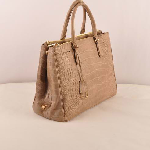 Prada Medium Croco Leather Tote Bag Brown