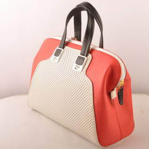 Fendi Chameleon Punch Saffiiano Leather Top Zip Tote Bag 2537 White-Red