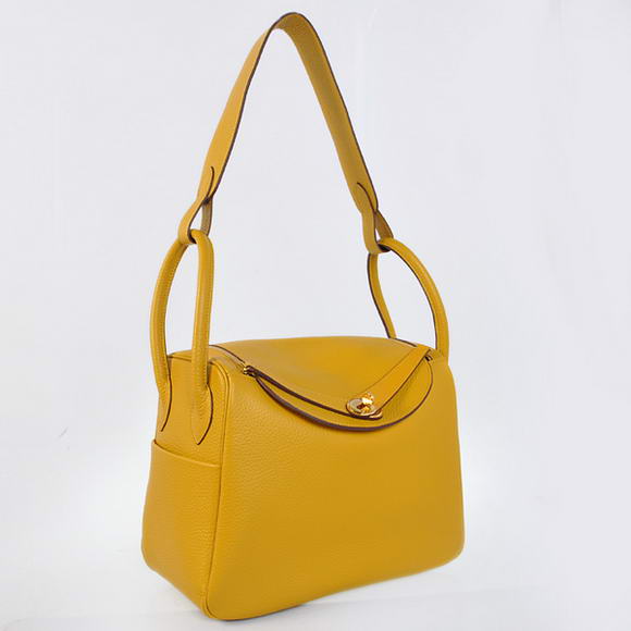 Hermes Lindy 30CM Havanne Handbags 1057 Yellow Leather Golden Hardware