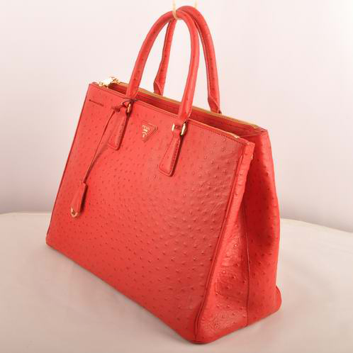 Prada Maxi Ostrich Leather Tote Bag Red