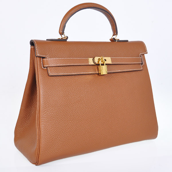 Hermes kelly 35CM dark camel clemence leather(Gold)