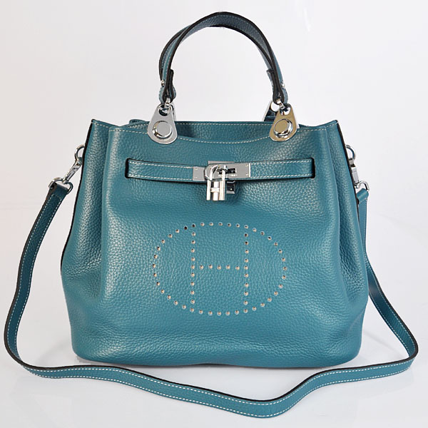 Hermes Mini so kelly bag in Medium Blue with Silver hardware