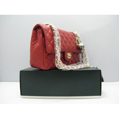 Chanel lambskin leather Red Flap bag with Gold chain