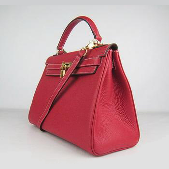 Hermes Kelly Handbags 32CM Red(gold)