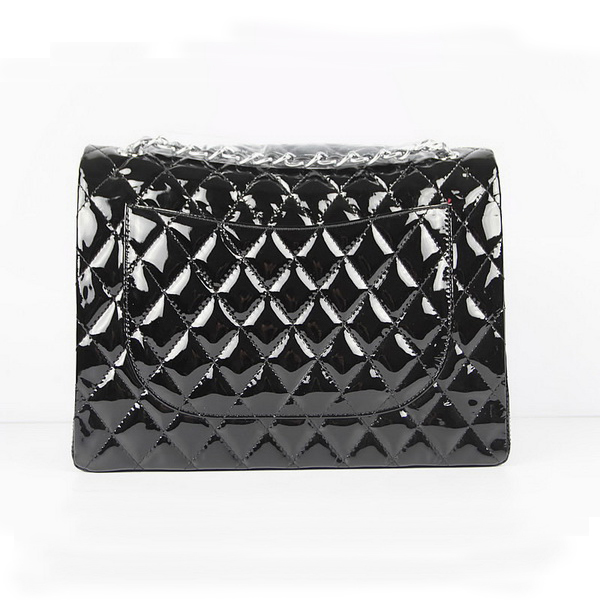 Chanel Flap Bag Quilted Black Patent with Silver Chain 1116