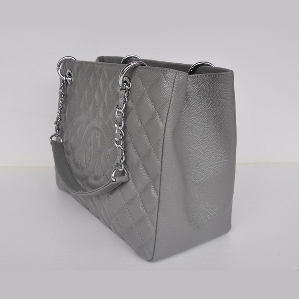 Chanel A50995 Grey Cannage Leather Shoulder Bag Silver