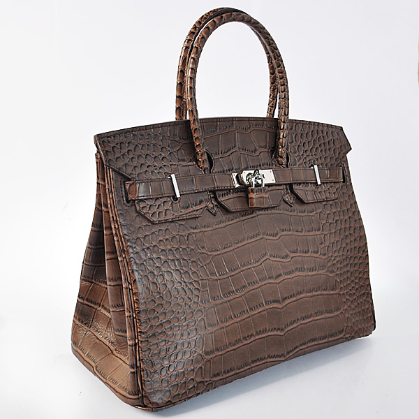 Hermes Birkin 35CM Crocodile stripes leather in Dark Brown with Silver hardware