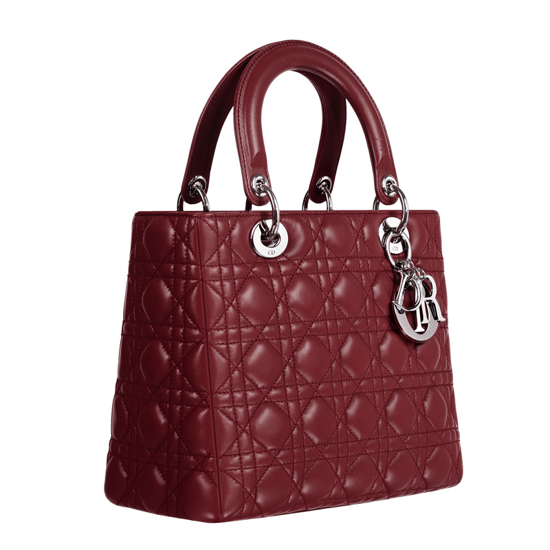 Vine-coloured leather Lady Dior bag