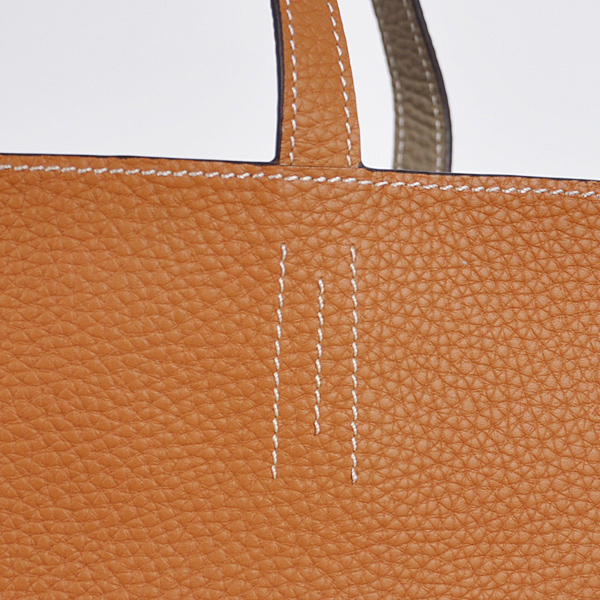 Hermes shopping bag clemence leather in Camel/Dark Grey