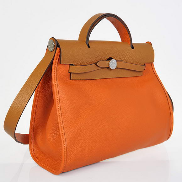 2012 New Hermes HerBag 31CM Togo leather Bag 9051 Orange Camel