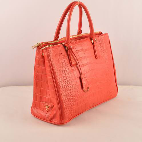 Prada Medium Croco Leather Tote Bag Light Red