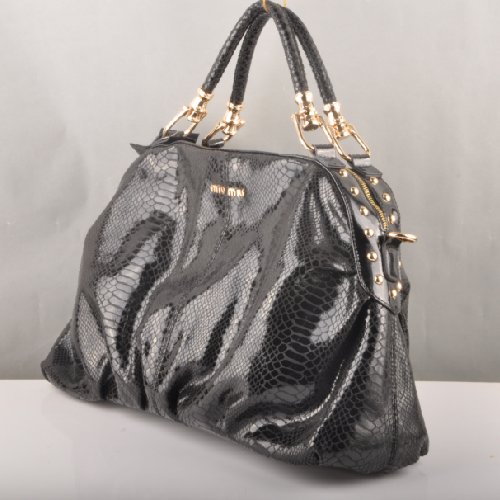 Miu Miu Snake Veins Tote Bags 90299 Black