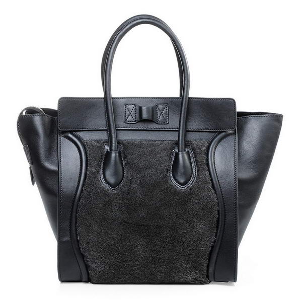 Celine Luggage Mini Boston Bag Lambswool Original Leather Black