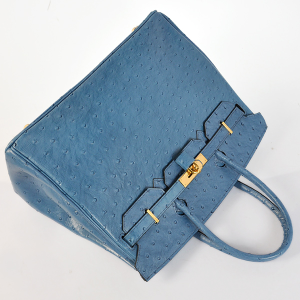 Hermes Birkin 35CM Ostrich stripes leather in Blue with Gold hardware