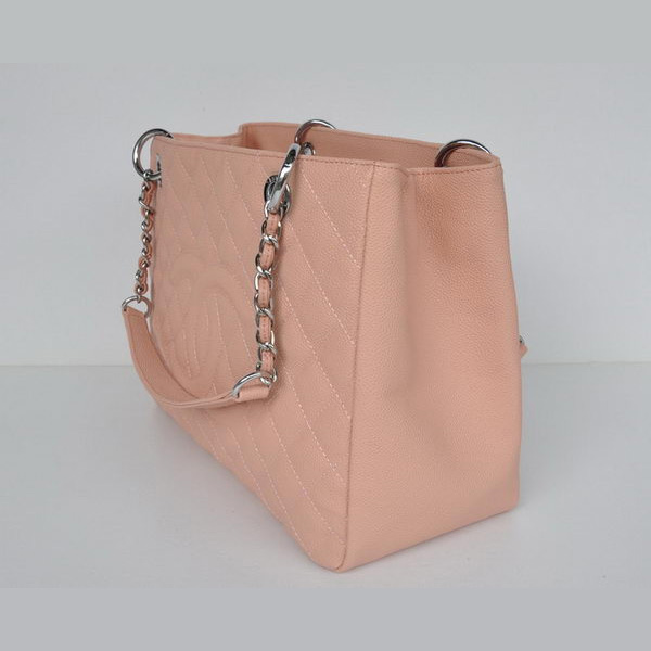 Chanel A50995 Pink Cannage Leather Shoulder Bag Silver