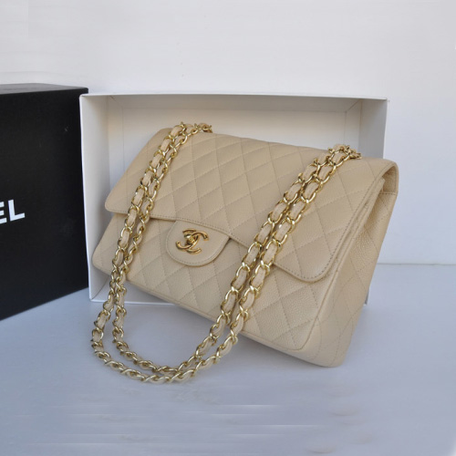 Chanel Jumbo Double Flaps Bag Apricot Original Caviar Leather A36097 Gold