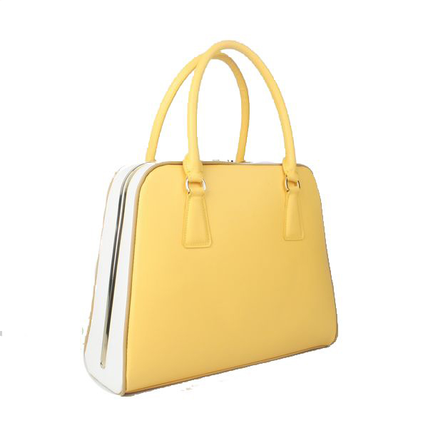 Prada Saffiano Leather Medium Tote Bag BL5018 Yellow&White