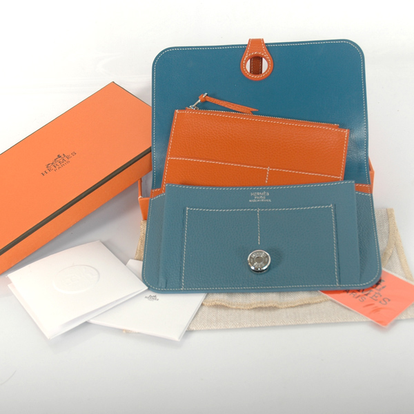 Hermes passport Wallet togo leather in Medium Blue/Orange