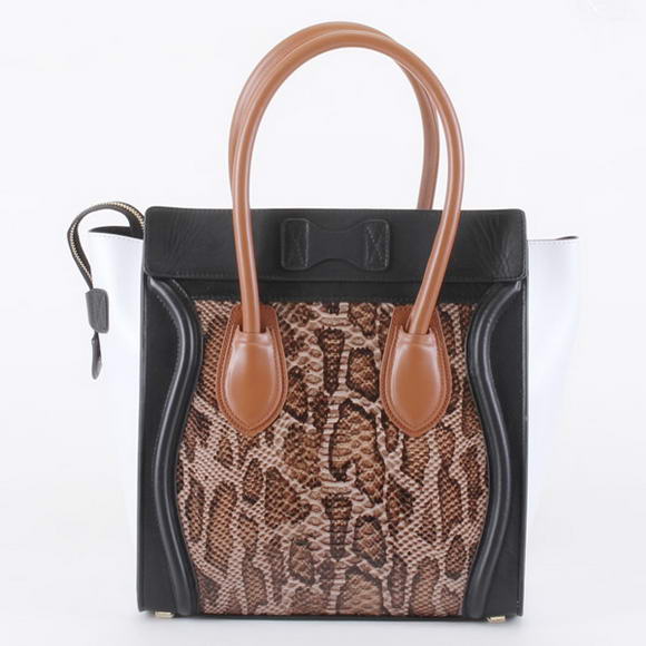 Celine Luggage Bags Medium in Snake Veins Dark Coffee