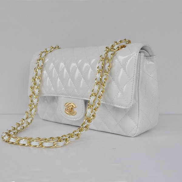 Chanel White Patent Leather Flap Bag Gold Hardware