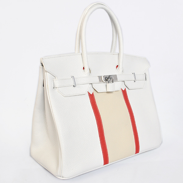 Hermes Birkin 35CM leather in Beige/Flame/Pure white with Silver hardware