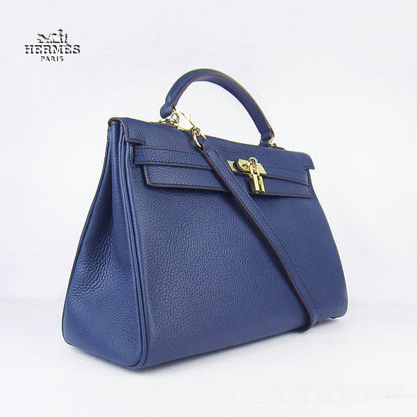 Hermes Kelly 35cm Togo Leather Bag Dark Blue 6308 Gold Hardware