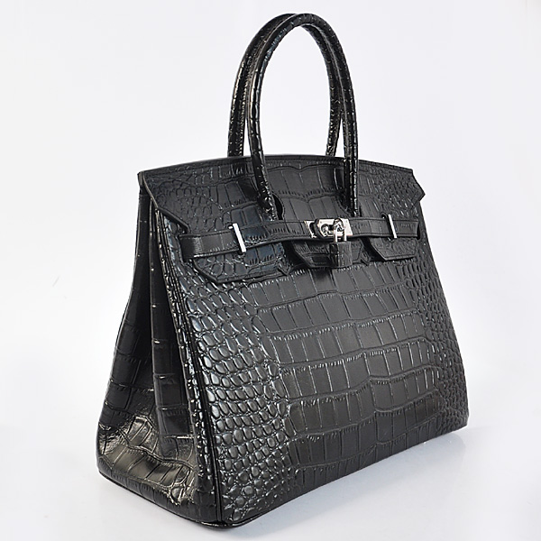 Hermes Birkin 35CM Black Crocodile stripes leather(Silver)