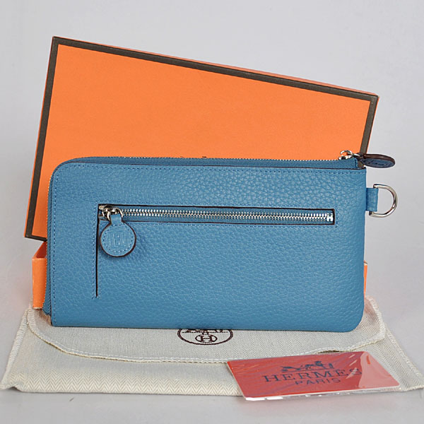 Hermes Zipper Wallet clemence leather in Medium Blue