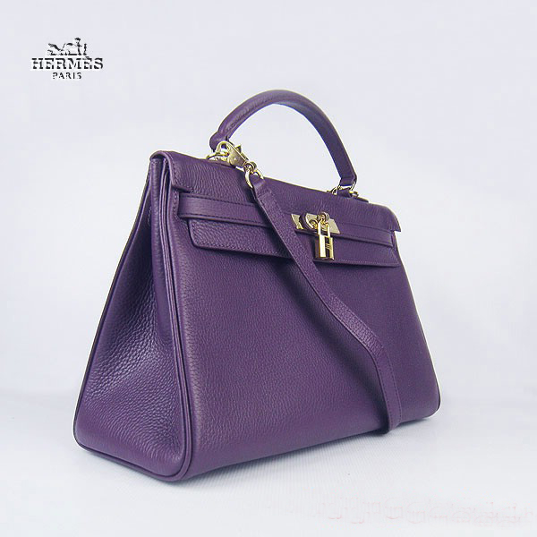 Hermes Kelly 35cm Togo Leather Bag Purple 6308 Gold Hardware