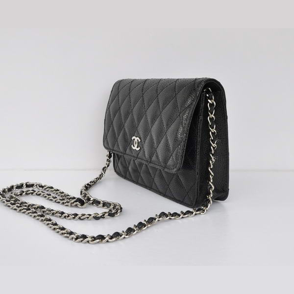 Chanel A33814 Black Grain Leather Flap Bag Silver